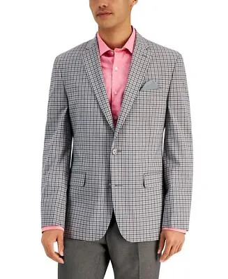 BAR III Men's Slim-Fit Patterned Blazer Sport Coat 40L Grey Plaid Check • $9.83