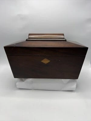 $42.75 • Buy Casket Style Wood Tea Caddy Box 9 5/8” X 5”X6” Nice Replica W/Inlay M2764