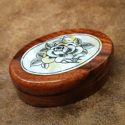 Oval Wood Lacquered Jewelry Trinket Box Inlaid Mother Of Pearl Abalone Rose Desi • $21.95