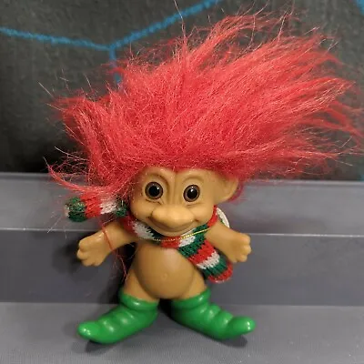 Russ Christmas Merry Little Trolls Toy Figure Doll Red Hair Scarf • $9.95