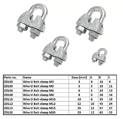 £2.49 • Buy Wire Rope Grips Clamps U Bolts All Sizes Fitting Cable Cord Tie Heavy Duty Steel