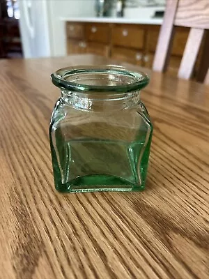 Vintage  PLAR  3.25  SQUARE GREEN GLASS CANNISTER APOTHECARY JAR ~ No Lid • $12.99