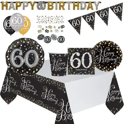 Black Gold Silver 60th Birthday Party Supplies Tableware Decoration Balloons • £4.55