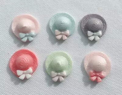 12 Shimmery Bow Sun Hats Edible Sugar Cupcake Toppers Pink Girl Cake Decorations • £3.99