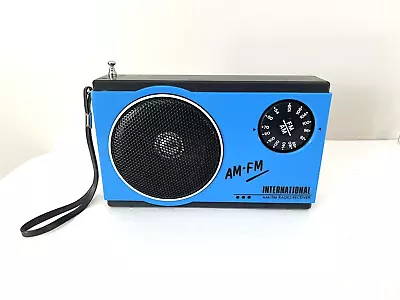 Vintage International AM FM Radio Blue And Black Portable With Antenna WORKS! • $22.05