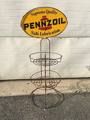 Original Vintage Pennzoil Oil Display Can Rack Double Sided Sign Gas Garage Car • $800
