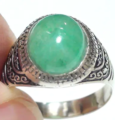Vintage! Natural Green Colombian Emerald Mens Ring 925 Sterling Silver.size 12.5 • $449