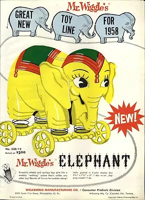1958 PAPER AD 4 PG Mr. Wiggle's Pull Toys Elephant Turtle Apple Frog Bunny ++ • $27.99