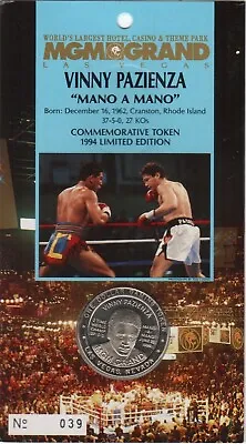 1994 MGM Grand Las Vegas Vinny Pazienza “Mano A Mano”Commemorative Token • $15.95