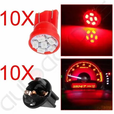 10x Red T10 194 LED Bulbs +10x 1/2  Sockets Instrument Gauge Cluster Dash Light • $7.99