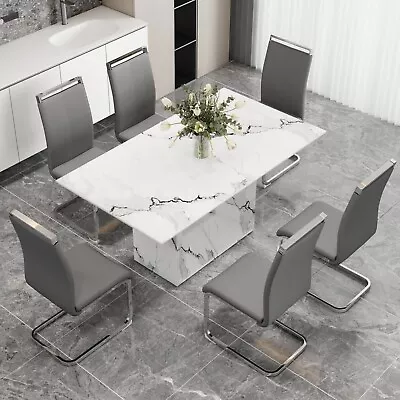 7 Piece Modern Kitchen Table Set Dining Room Table Set For 6 White Faux Marble • $999.99