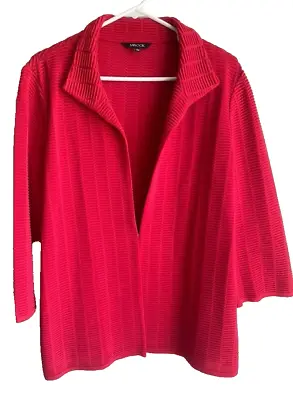 Misook Sweater Cardigan Women Large Red Knit 3/4 Sleeve Career Office Acrylic • $45