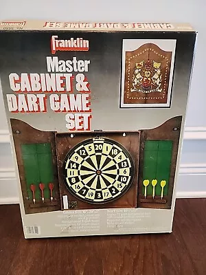 Vintage Knight Of Arms Oxford Dart Board In Wood Cabinet • $49.99
