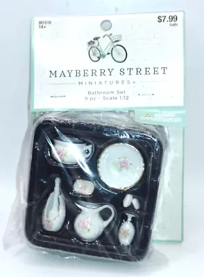 Mayberry Street Miniatures Ceramic Bathroom Accessories Pink Flower 9 Piece Set • $14.99