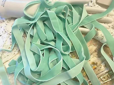 Vintage Velvet Ribbon 5/8  16mm Sea Foam Green 3yds Made In Switzerland • $11.99