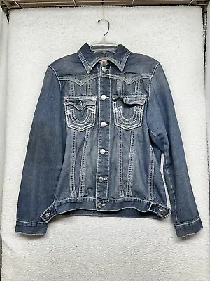 True Religion Denim Jacket Mens XL Extra Large Blue Trucker Western Jimmy Big QT • $99.99