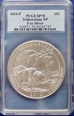 2010 5 Oz Silver Yellow Stone NP America The Beautiful PCGS SP 70 • $495