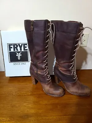 Frye Villager Leather Lace Up Boots Womens 8 Dark Brown • $68