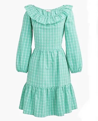 Nwt J Crew Seersucker Green Plaid Long Sleeve Mini Dress 0 Xs • $39.99