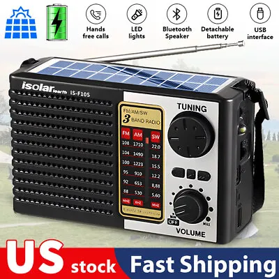 Solar Portable FM/AM SW Radio Digital Bluetooth Speaker MP3 Player Rechargeable • $18.59