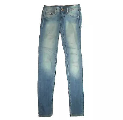 &denim H&m Super Skinny Super Low Waist Jeans Distressed Faded-womens Size 24/30 • $12