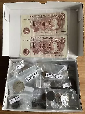 Pre-Decimal Coin Collection GB Half Crowns To Farthings (263) And Banknotes (2) • £10