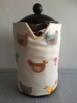 Handmade 800ml Cafetiere Cosy CoverChickens Farm Beige • £10.50