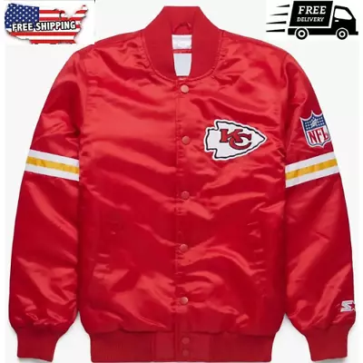 Kansas City Chiefs Starter Red Satin Varsity Bomber Vintage Jacket For Men Women • $97.99