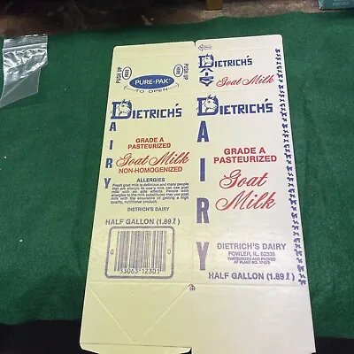 Dietrich's GOAT MILK Vintage Wax Half Gallon Milk Carton Container Fowler Il. • $15