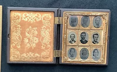 Antique Daguerreotype Gutta Percha Case With 9 Gem Size Tintypes  Very Rare !!! • $595