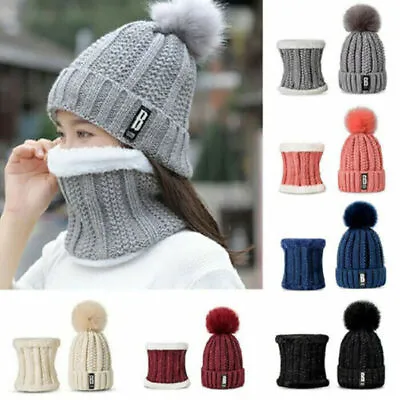 2Pcs/Set Winter Women Ladies Woollen Thick Knit Hat And Scarf Set Knitted Cap UK • £6.99