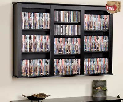 Wall Mounted Shelf Multi Media Storage Cabinet CD DVD Movie Organizer BLACK  • $171.90