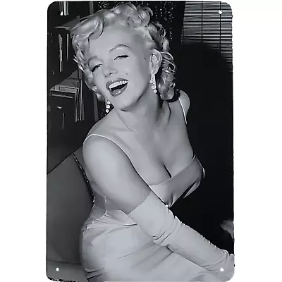 Marilyn Monroe Pinup Metal Sign 12  X 8  Iconic Image B&W Smiling Metal Sign • $13.50