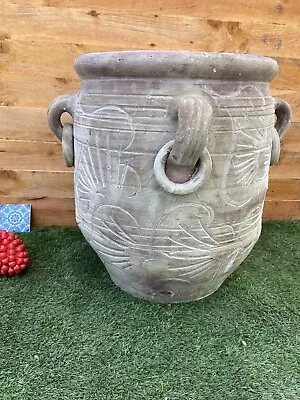 Strong-Mediterranean Terracotta Barrel Garden Pot With 4 Handles Handmade • £80