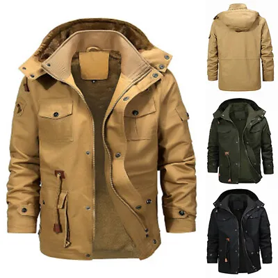 Hiking Jacket Military Coat Fleece Lined Hoodie Outwear Overcoat Winter Solid • $48.59