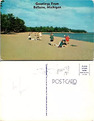 Michigan Bellaire Greetings People Kids On The Beach Sand Lake Vintage Postcard • $9.89