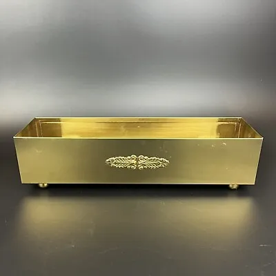 Vtg Polished Solid Brass Rectangle Footed Window Sill Planter Pot Box Hollywood • $34.99