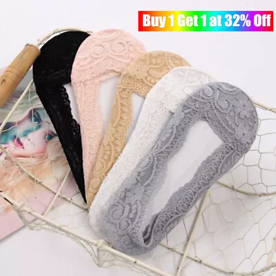 5Pair Anti-slip Women Ladies Footsies Skin Shoe Liners Invisible Thin Lace Socks • £4.85