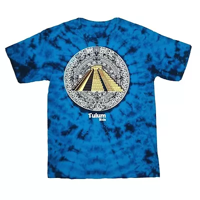 $22.50 • Buy Tulum Mexico Blue Tie Dye Mayan Wheel Pyramid T'shirt Tee Size Small Unisex VGC