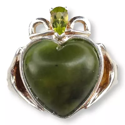 Vintage Ireland Heart Shaped Connemara Marble And Peridot Ring Size 5 • $99.99