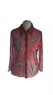 Mexx Size Medium Red Black White Patterned Sheer 3/4 Sleeve Blouse Top NWOT • $18.93