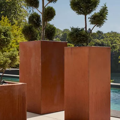 60cm Tall Metal Planter Garden Corten Steel Plant Flowers Pot Outdoor Trough Tub • £69.95