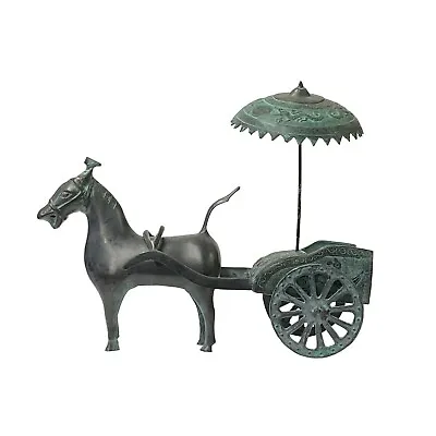 Chinese Rustic Dark Green Black Vessel Ancient Horse Cart Display Ws1520 • $252.85