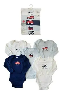 Baby Boys Ex Store 5 Pack Cotton Long Sleeve Bodysuits Vests Rompers • £9.44
