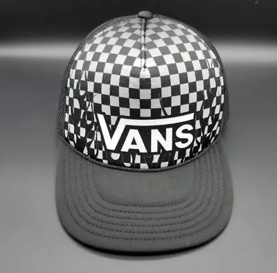 VANS Mens’ Classic Patch Trucker Snap Back Hat Black/White Checker Flames • $12.76