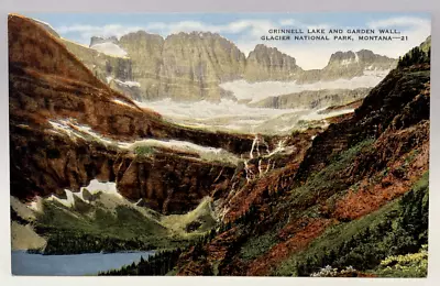 Grinnell Lake & Garden Wall Glacier National Park Montana MT Vintage Postcard • $2.95