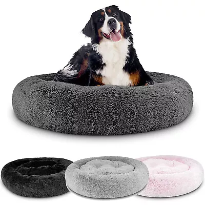 Dog Bed Donut Soft Round Plush Cat Beds For Calming Pet Anti Anxiety Washable • £14.99
