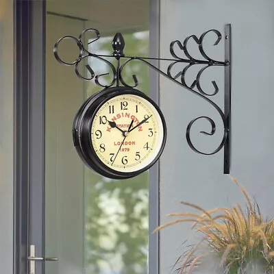 Large Wall Clock Double Sided Kensington Station Hanging Bracket Outdoor Vintage • £13.94