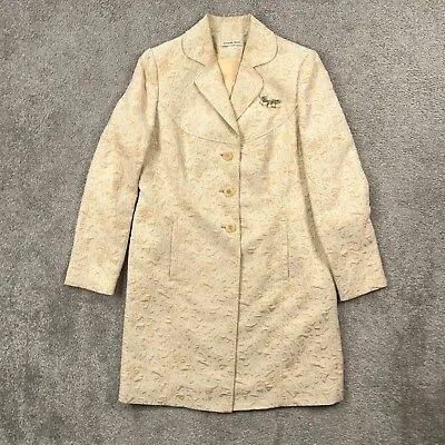 Amanda Smith Womens Trench Blazer Coat 12 Peach Beige Duster Long Floral Jacket • $59.88
