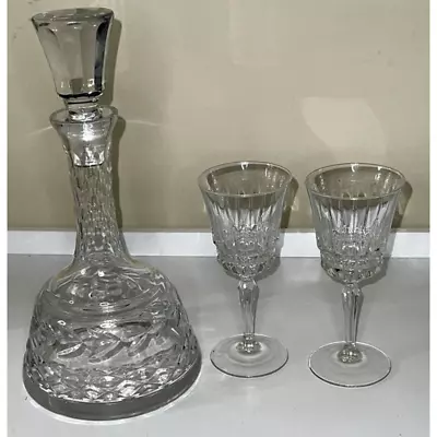 Crystal Decanter With Two Crystal Glasses Etched • $59.99